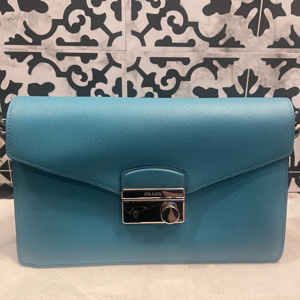 EUC Prada Turchese Saffiano Lux Convertible 2 in 1 Sound Bag - Picture 5 of 16